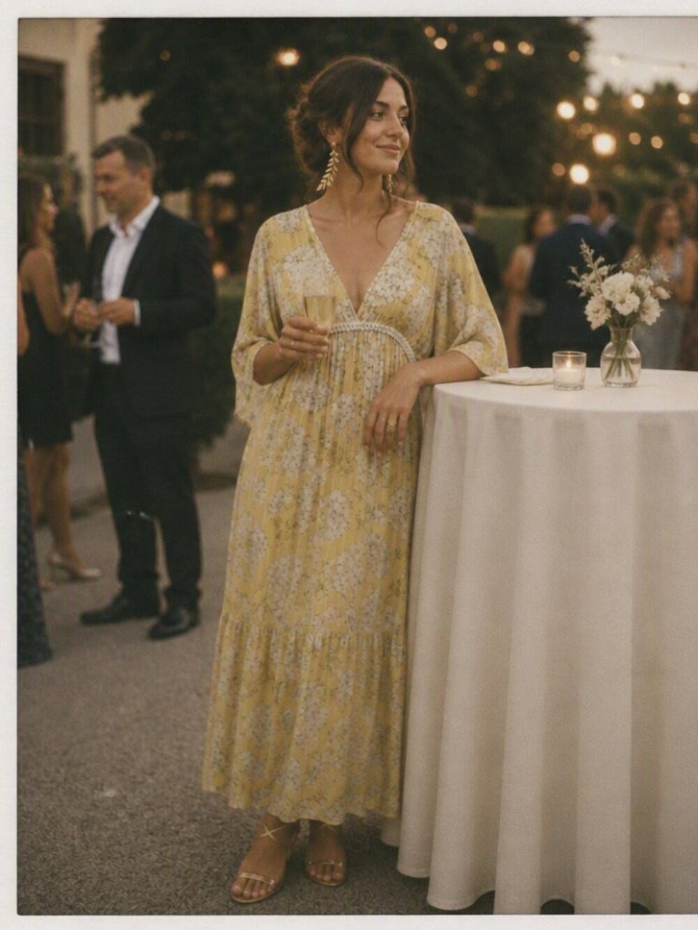 Kate and Mallory Yellow Floral Kimono Maxi Dress Medium
